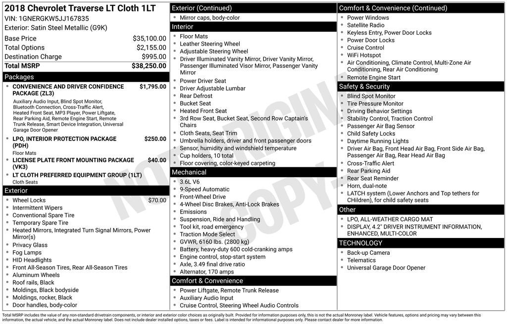 2018 Chevrolet Traverse LT Cloth w/1LT
