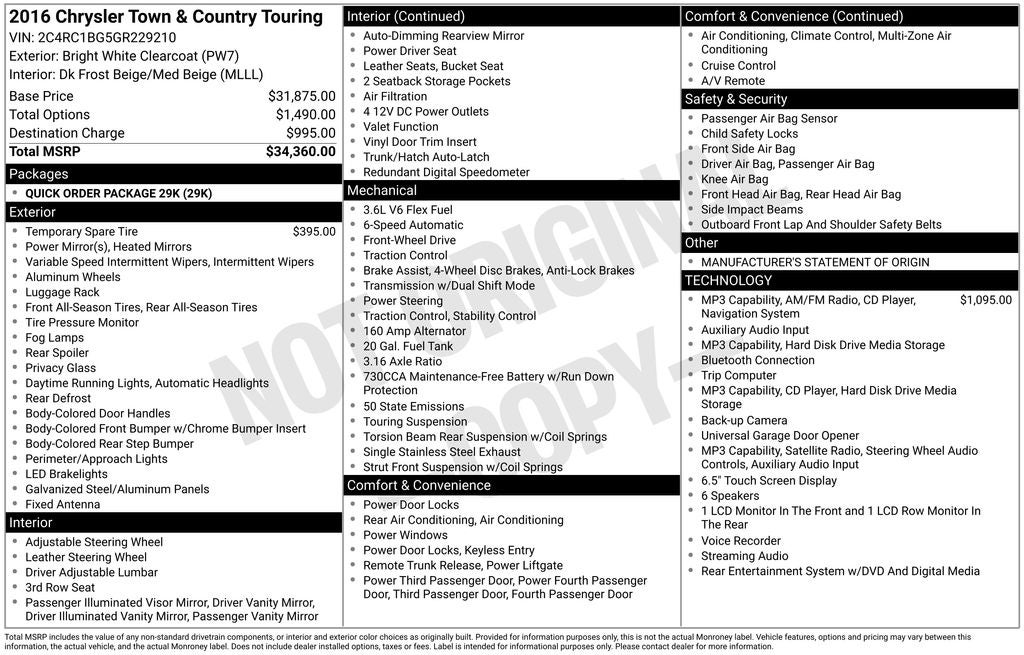 2016 Chrysler Town & Country Touring