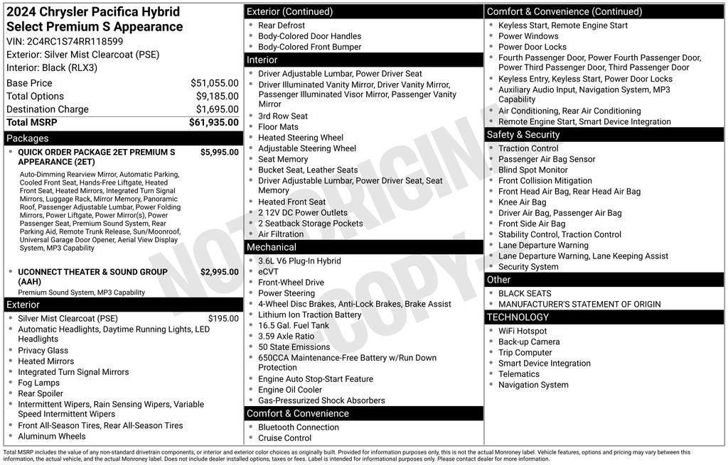 2024 Chrysler Pacifica Hybrid Select Premium S Appearance