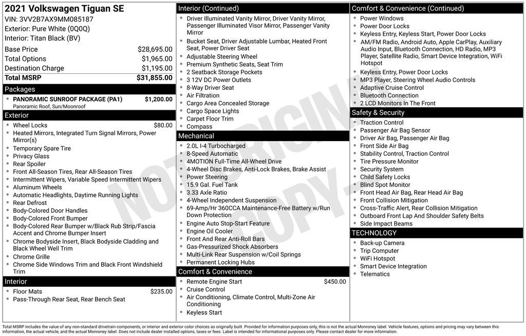 2021 Volkswagen Tiguan 2.0T SE