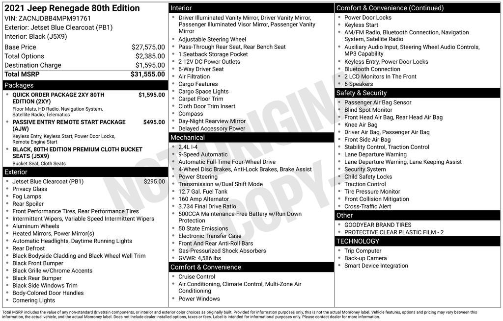 2021 Jeep Renegade 80th Edition