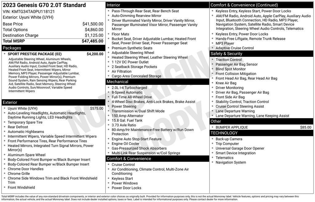 2023 Genesis G70 2.0T AWD
