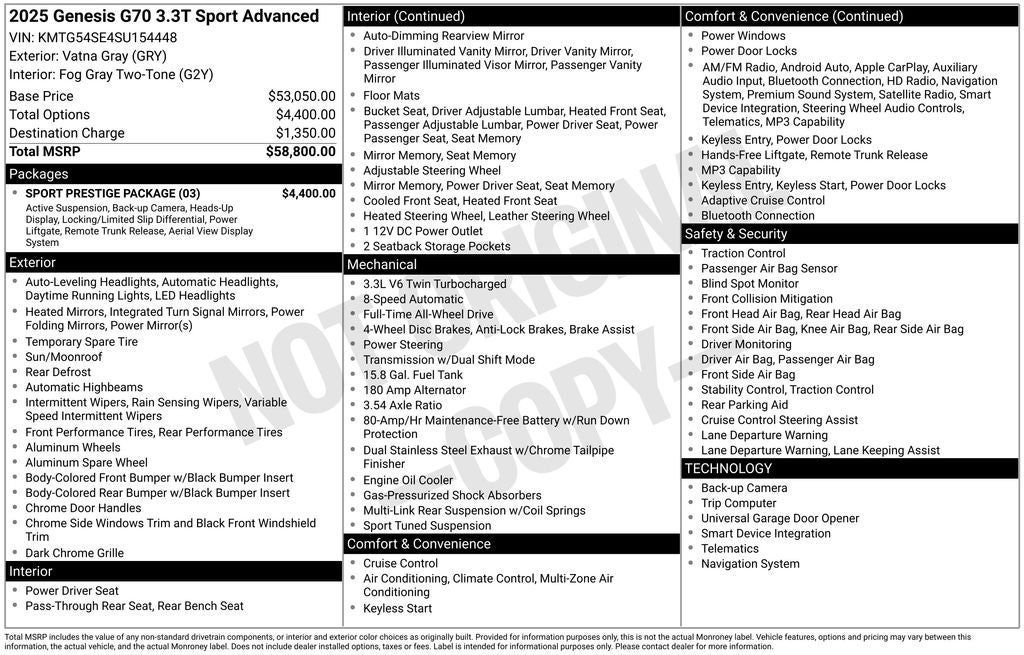 2025 Genesis G70 3.3T AWD Sport Advanced