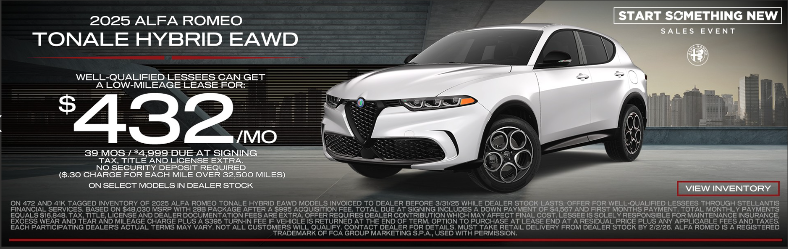 2025 Alfa Romeo Tonale Hybrid EAWD $432/mo Lease